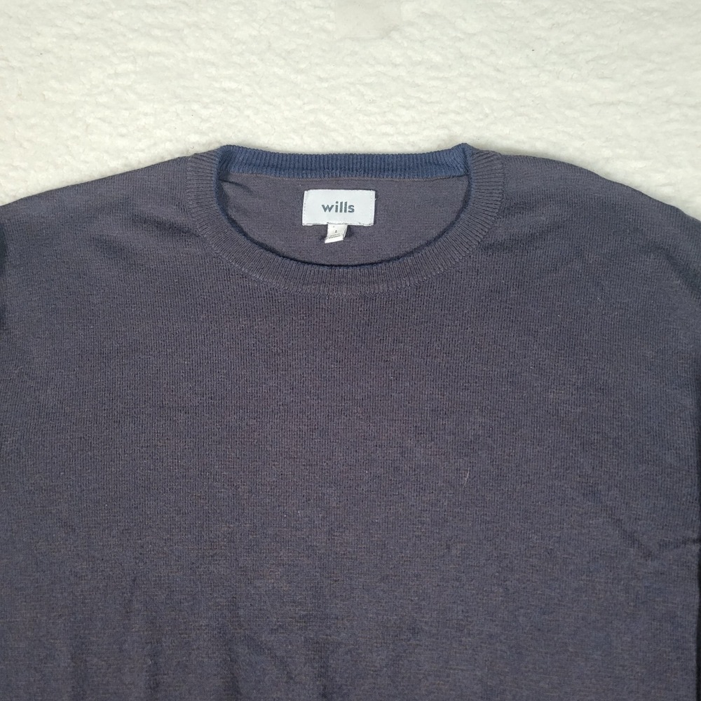 Wills Sweater Mens Size L Navy Blue Cotton Cashmere Crewneck Long Sleeve Knit